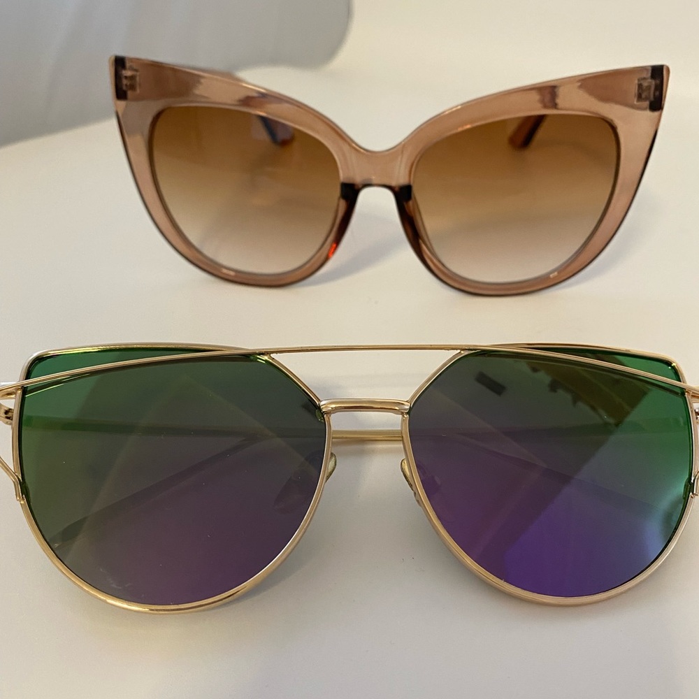 Sunglasses bundle of 2 , flat mirror purple and oversized vintage cat eye